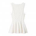 Women's Sleeveless Cable Knit T-Shirt Round Neck Peplum Hem Polyester Knit Top Streetwear Casual Solid Color Slim Fit Vest For Autumn