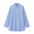 Women's Striped Shirt Polyester Long Sleeve Lapel Single Breasted Loose Top For Daily Streetwear Casual Blouse With Pocket