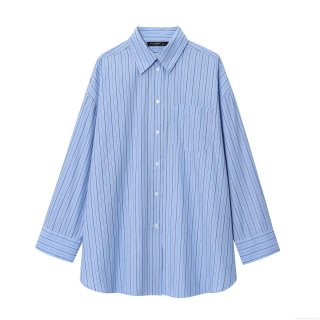 Women's Striped Shirt Polyester Long Sleeve Lapel Single Breasted Loose Top For Daily Streetwear Casual Blouse With Pocket