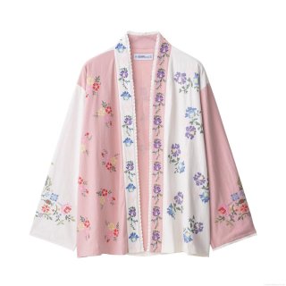 Women Floral Embroidery Patchwork Blouse With Lace V-Neck Long Sleeve Shirt Vintage Ethnic Cardigan Top For Casual Vacation Western Style