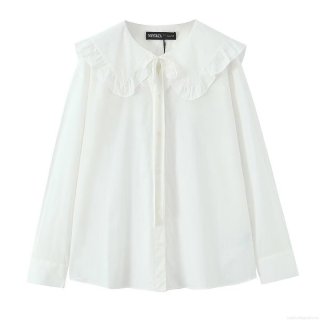 Women's Long Sleeve White Blouse Retro Elegant Ruffle Peter Pan Collar Bow Tie Shirt Solid Color Polyester Top For Daily Commuting Office Lady Women's Long Sleeve White Blouse Retro Elegant Ruffle Peter Pan Collar Bow Tie Shirt Solid Color Polyester Top For Daily Commuting Office Lady