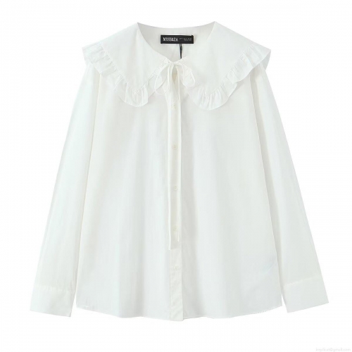 Women's Long Sleeve White Blouse Retro Elegant Ruffle Peter Pan Collar Bow Tie Shirt Solid Color Polyester Top For Daily Commuting Office Lady