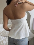 Women's Eyelet Embroidered Tube Top Sexy Drawstring Bow Ruffle Hem Crop Vest Sleeveless Polyester Spandex Strapless Summer Tank Top For Vacation Party