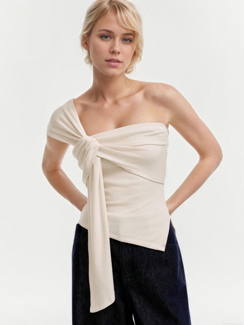 Women's Sexy Off-Shoulder T-Shirt 93% Polyester 7% Elastane Asymmetric Twist Knot Sleeveless Slim Fit Crop Top For Summer Party Dating