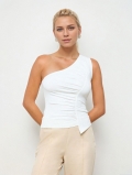 Sexy Women One Shoulder Ruched Asymmetrical Sleeveless T-Shirt Slim Fit Polyester Elastane Top For Summer Casual Party Minimalist Style