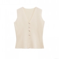 Women's V-neck Single-breasted Knitted Vest Solid Color Sleeveless Sweater Cardigan Waistcoat For Autumn Streetwear