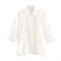 Women Solid White Pleated Lapel Shirt Casual Loose Long Sleeve Button Down Blouse Autumn Streetwear Fashion Top