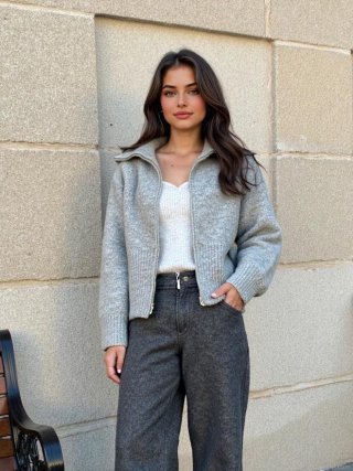Women European Style Lapel Zipper Knit Cardigan Sweater Jacket Warm Wool Blend Solid Color Long Sleeve Outerwear For Daily Casual Fashion Women European Style Lapel Zipper Knit Cardigan Sweater Jacket Warm Wool Blend Solid Color Long Sleeve Outerwear For Daily Casual Fashion