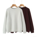 Women's Crew Neck Knitted Pullover Sweater Polyester Raglan Long Sleeve Basic Solid Color Thick Warm Autumn Winter Jumper Tops For Women