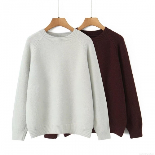Women's Crew Neck Knitted Pullover Sweater Polyester Raglan Long Sleeve Basic Solid Color Thick Warm Autumn Winter Jumper Tops For Women