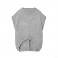 Women's Casual Pullover Knit Vest Crew Neck Sleeveless Polyester Irregular Hem Sweater Top For Daily Streetwear European Style