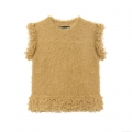 Women Mustard Yellow Faux Fur Knitted Vest Round Neck Sleeveless Fuzzy Pullover Waistcoat Casual Streetwear Autumn Winter Soft Plush Top