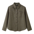Women Plaid Long Sleeve Shirt Polyester Lapel Button Down Check Blouse With Pocket Loose Casual Daily Vintage Streetwear Fashion Top