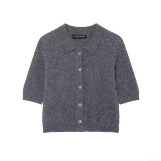Women's Short Sleeve POLO Collar Knit Cardigan Single Breasted Solid Color Soft Sweater Top Casual Autumn Streetwear Basic Knitwear