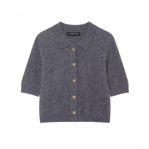 Women's Short Sleeve POLO Collar Knit Cardigan Single Breasted Solid Color Soft Sweater Top Casual Autumn Streetwear Basic Knitwear