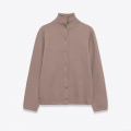 Women's High Neck Single Breasted Knit Cardigan Jacket Long Sleeve Solid Color Polyester Sweater Coat Streetwear Casual Outerwear
