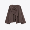 Women's European Street Style Irregular Knit Coat With Scarf Collar Oversized Polyester Solid Color Medium-Length Cardigan Jacket For Autumn Winter