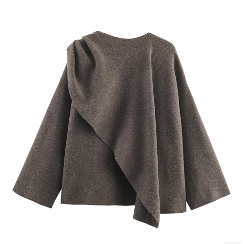 Women's Asymmetric Scarf Collar Knit Sweater Autumn Winter Oversized Solid Color Polyester Pullover Streetwear Casual Soft Long Sleeve Knitwear Women's Asymmetric Scarf Collar Knit Sweater Autumn Winter Oversized Solid Color Polyester Pullover Streetwear Casual Soft Long Sleeve Knitwear