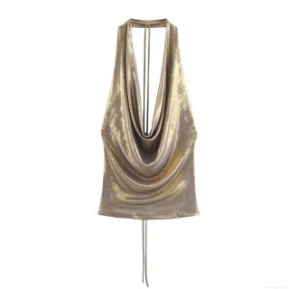 Women's Sexy Metallic Gold Halter Neck Tank Top Backless Draped Sleeveless Polyester Clubwear Summer Streetwear Party Cami Top