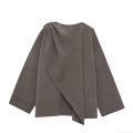 Women's European Style Chunky Knit Sweater With Asymmetric Scarf Collar Solid Color Long Sleeve Cardigan Jacket Soft Warm Autumn Winter Streetwear Outerwear For Ladies