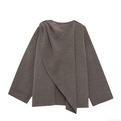 Women's European Style Chunky Knit Sweater With Asymmetric Scarf Collar Solid Color Long Sleeve Cardigan Jacket Soft Warm Autumn Winter Streetwear Outerwear For Ladies Women's European Style Chunky Knit Sweater With Asymmetric Scarf Collar Solid Color Long Sleeve Cardigan Jacket Soft Warm Autumn Winter Streetwear Outerwear For Ladies