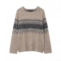 Women's Nordic Fair Isle Jacquard Knit Sweater Oversized Round Neck Long Sleeve Mohair Texture Pullover Jumper For Autumn Winter Daily Streetwear