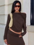 Women's Sexy Ruched Off-Shoulder Long Sleeve Top Slim Fit Slant Neck Polyester Spandex Milk Silk T-Shirt For Street Party Clubwear