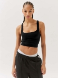 Women's Ribbed Knit Tank Top Square Neck Slim Fit Cropped Camisole Streetwear Y2K Solid Color Basic Vest Sleeveless Top for Summer Casual Daily