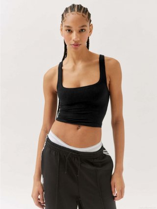 Women's Ribbed Knit Tank Top Square Neck Slim Fit Cropped Camisole Streetwear Y2K Solid Color Basic Vest Sleeveless Top for Summer Casual Daily
