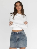 Women's Y2K Sexy Slim Fit Nylon Knit T-Shirt Long Sleeve Boat Neck Off Shoulder Top Solid Color Streetwear Base Layer Shirt