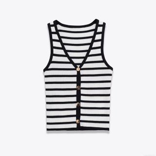 Women's Fashion Knitted Striped Vest Sleeveless V-Neck Slim Fit Tank Top With Buttons Casual Ribbed Waistcoat For Daily Wear Women's Fashion Knitted Striped Vest Sleeveless V-Neck Slim Fit Tank Top With Buttons Casual Ribbed Waistcoat For Daily Wear