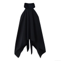 Women Sexy Halter Neck Asymmetric Hem Top Elegant Velvet Patchwork Scarf Collar Backless Sleeveless Blouse For Party Clubwear Solid Black Slim Fit Shirt