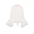 Women's Elegant White Lace Flare Sleeve Blouse Vintage Patchwork Half-High Neck Pullover Top For Party Dating Sexy Ruffled Mesh Shirt