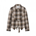 Women's Plaid Long Sleeve Blouse 100% Polyester Back Bow Tie College Style Fashion Sweet Turn-down Collar Short Shirt Top For Women Daily Dating School