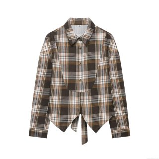 Women's Plaid Long Sleeve Blouse 100% Polyester Back Bow Tie College Style Fashion Sweet Turn-down Collar Short Shirt Top For Women Daily Dating School