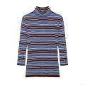 Women's Striped Knit Sweater Mock Neck Slim Fit Long Sleeve Pullover Top 100% Polyester Comfortable Soft Winter Autumn Knitwear For Daily Wear Casual Style