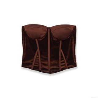 Women's Sexy Velvet Corset Top With Fishbone Support Strapless Slim Fit Crop Top Elegant Dark Red Satin Patchwork Bustier With Hook-and-Eye Closure For Party