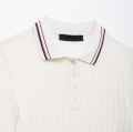 Women's Casual Knit Polo Shirt Short Sleeve Cable Knit Contrast Stripe Lapel Collar Button Up Top Academic Style Knitwear White Short Sleeve Tee