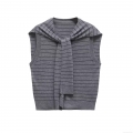Women's Striped Knit Vest With Matching Shawl Round Neck Sleeveless Fake Two Piece Top Elegant Summer Commuter Tank Top Polyester Spandex Lightweight Soft Breathable Apparel