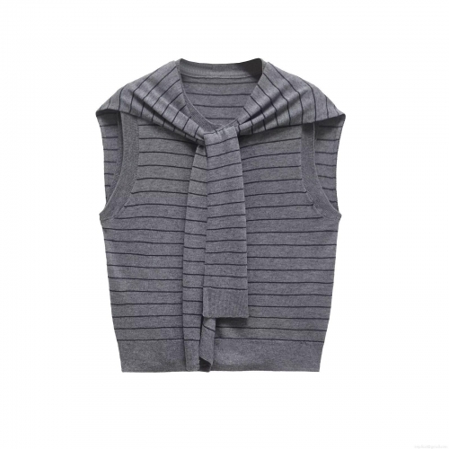 Women's Striped Knit Vest With Matching Shawl Round Neck Sleeveless Fake Two Piece Top Elegant Summer Commuter Tank Top Polyester Spandex Lightweight Soft Breathable Apparel