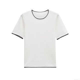 Women's Fashion Minimalist Mercerized Cotton Knit T-Shirt Contrast Trim Short Sleeve Round Neck Casual Daily Summer Top Breathable Soft Comfortable Top Women's Fashion Minimalist Mercerized Cotton Knit T-Shirt Contrast Trim Short Sleeve Round Neck Casual Daily Summer Top Breathable Soft Comfortable Top