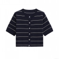 Women's Summer Short Sleeve Striped Knit Cardigan Top Chic Button Down Lapel Collar Polyester Spandex Lightweight Commuting Sweater For Women