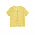 Women's Fashion Yellow Hollow Out Knitted Cardigan Round Neck Short Sleeve Crochet Top Polyester Spandex Sweet Knitwear For Summer Daily Dating