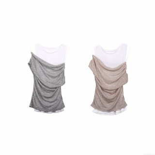 Women's Casual Cotton Blend T-Shirt Asymmetric Layered Patchwork Top Sleeveless Round Neck Summer Fashion Tank Top For Women Daily Wear