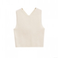 Women's Knit Tank Top Back Slit Round Neck Sleeveless Polyester Summer Casual Minimalist Camisole Knitwear For Ladies Daily Wear