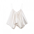 Sexy Women Satin Camisole Top With Pleated Ruffle Bubble Hem Backless V Neck Thin Straps Sleeveless Summer Party Elegant Solid Color Blouse
