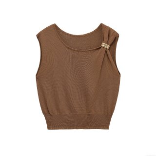 Women's Summer Knitted Sleeveless Tank Top Fashion Minimalist Solid Color Casual Pullover Vest With Shoulder Metal Buckle Decoration For Women Women's Summer Knitted Sleeveless Tank Top Fashion Minimalist Solid Color Casual Pullover Vest With Shoulder Metal Buckle Decoration For Women