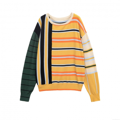 Women's Casual Color Block Striped Knitted Sweater Round Neck Long Sleeve Loose Fit Patchwork Pullover Top Polyester Spandex Autumn Winter Women's Casual Color Block Striped Knitted Sweater Round Neck Long Sleeve Loose Fit Patchwork Pullover Top Polyester Spandex Autumn Winter