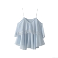 Women's Summer Fashion Lace Trim Cami Top Sexy V Neck Layered Chiffon Camisole Spaghetti Strap Solid Color Sleeveless Top For Women