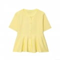 Women's Short Sleeve Knit Cardigan Top Peplum Hem Round Neck Button Down Solid Color Sweet Style Knitted Summer Fashion Outerwear 100% Polyester